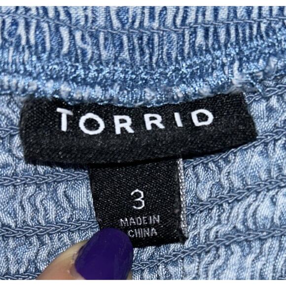 Torrid Blue Off Shoulder Smocked Skater Dress 3XL Pockets S/S Mini Blue - Picture 5 of 9